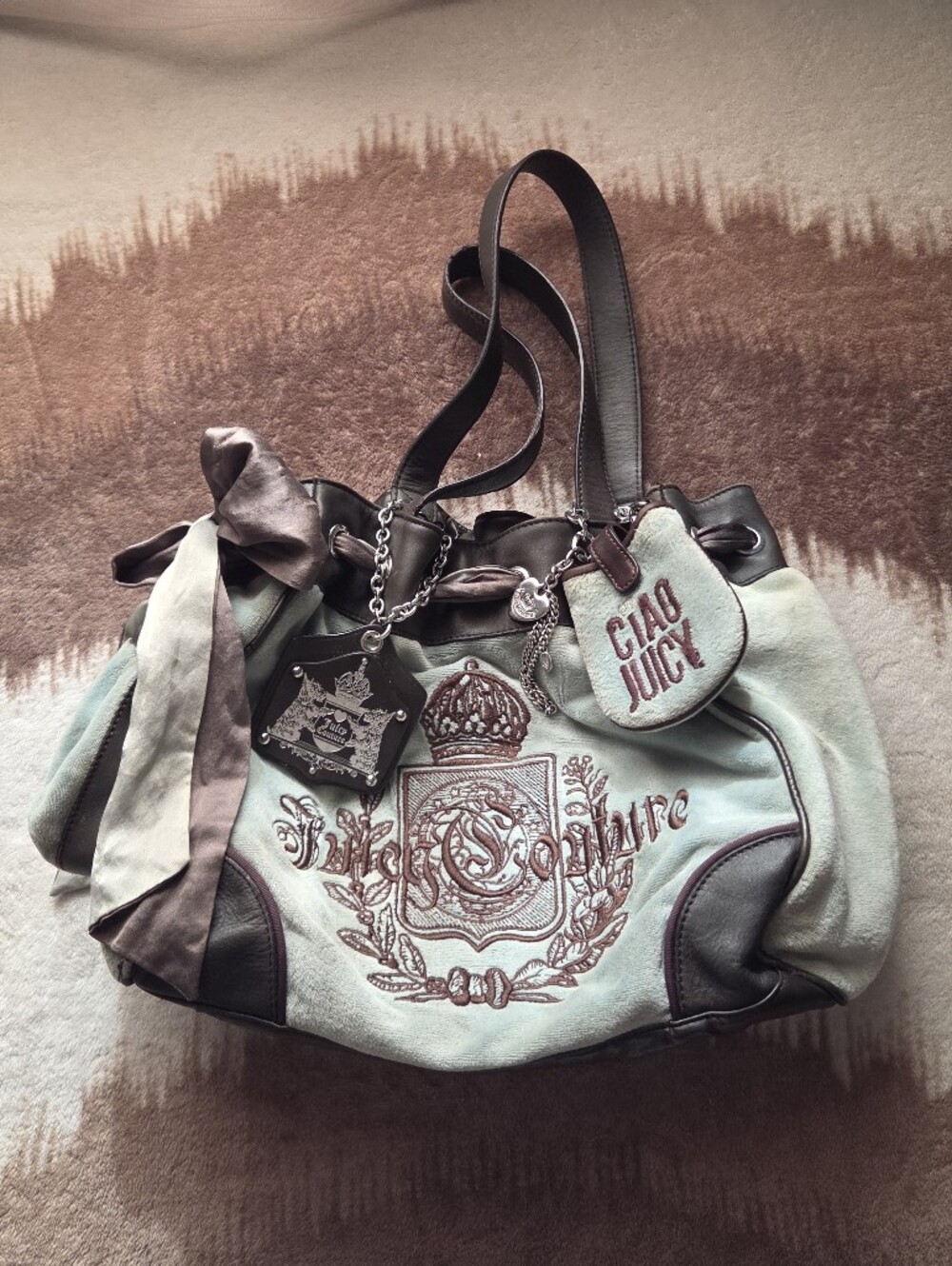 Juicy Couture Mint and Brown Logo Tote Bag - Picture 1 of 6